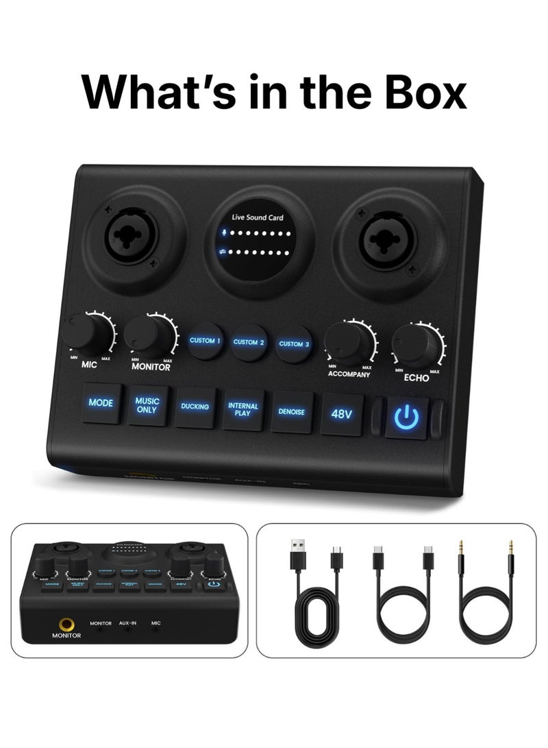 Live Broadcast Sound Card, OTG Lossless Transmission, Vocal Removal Mode, Podcast Mixer with Pro-Preamp, 48V Phantom Power, Audio Interface for Recording, Streaming, YouTube, TikTok, PC - Image 3